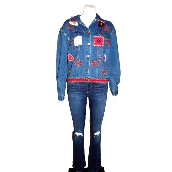 Don't Mess with Texas Denim Jacket Embroidered Jean Coat Embellished Size Medium - Picture 2 of 11